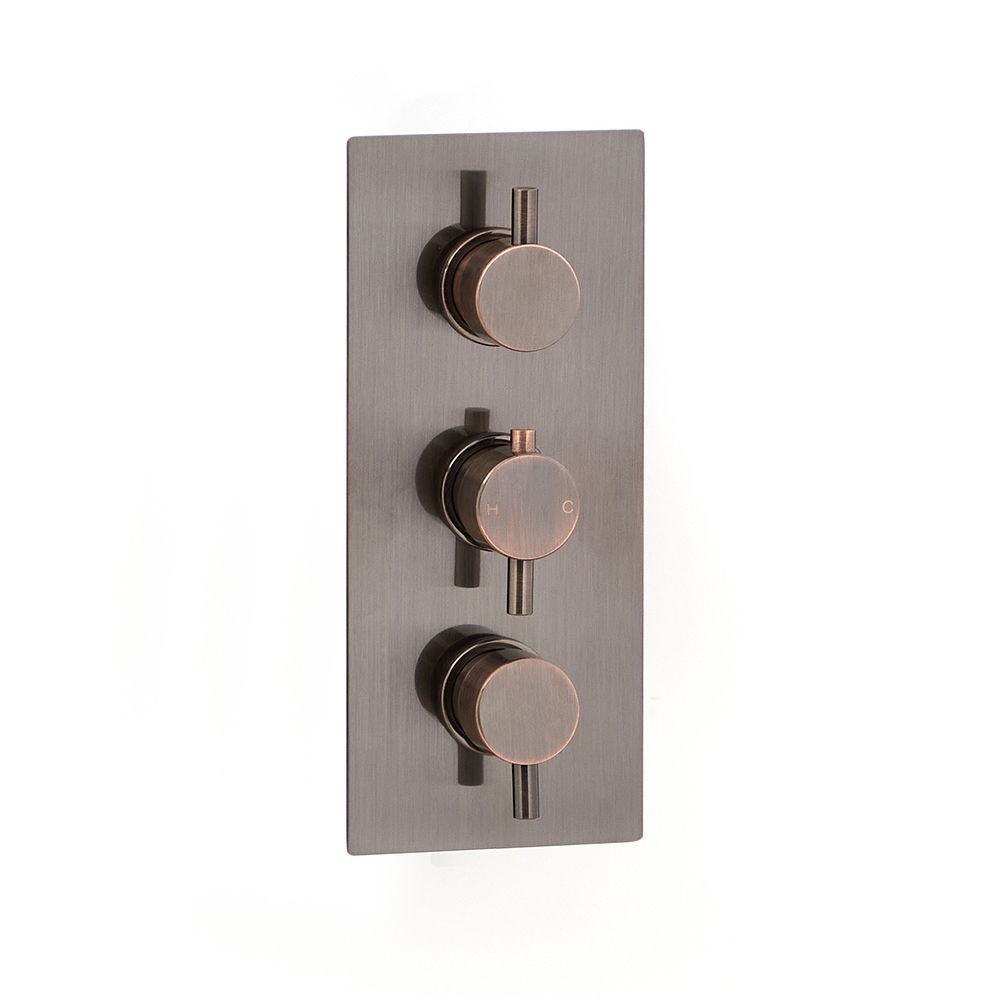 Mezclador de Ducha Termostático Triple Moderno - 2 Salidas - Bronce Cepillado - Amara