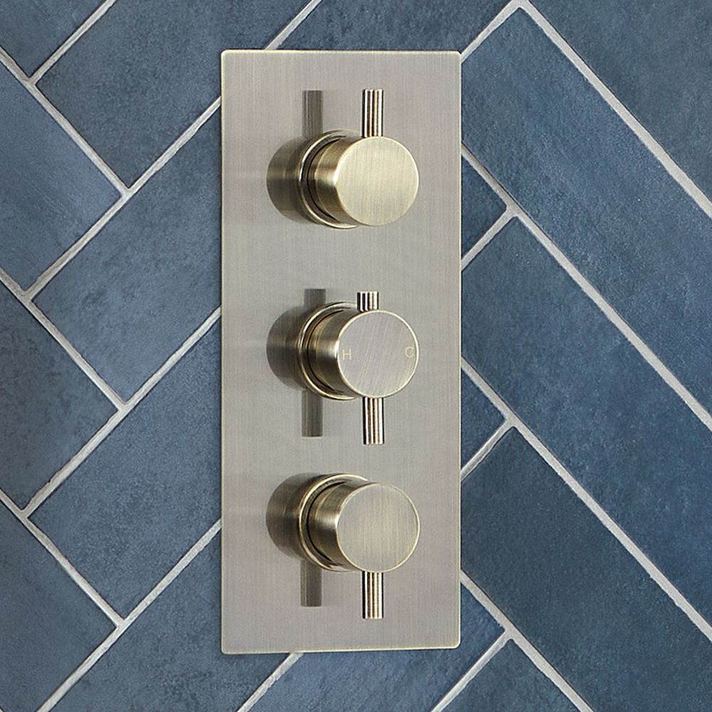 Mezclador de Ducha Termostático Moderno Triple de 3 Salidas con Desviador - Latón Antiguo - Alama