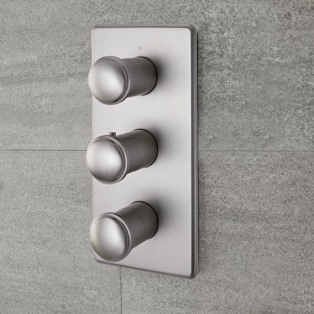Mezclador de Ducha Termostático Triple de 2 Salidas Moderno de Color Níquel Cepillado - Aldwick