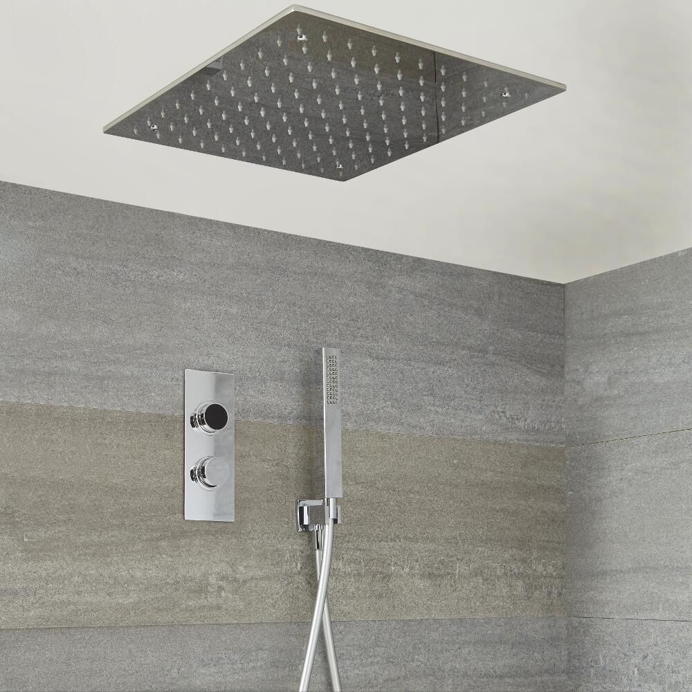 Ducha Digital con Sistema de Control de 2 Salidas con Alcachofa de Ducha Cuadrada Empotrable y Telefonillo de Ducha - Narus