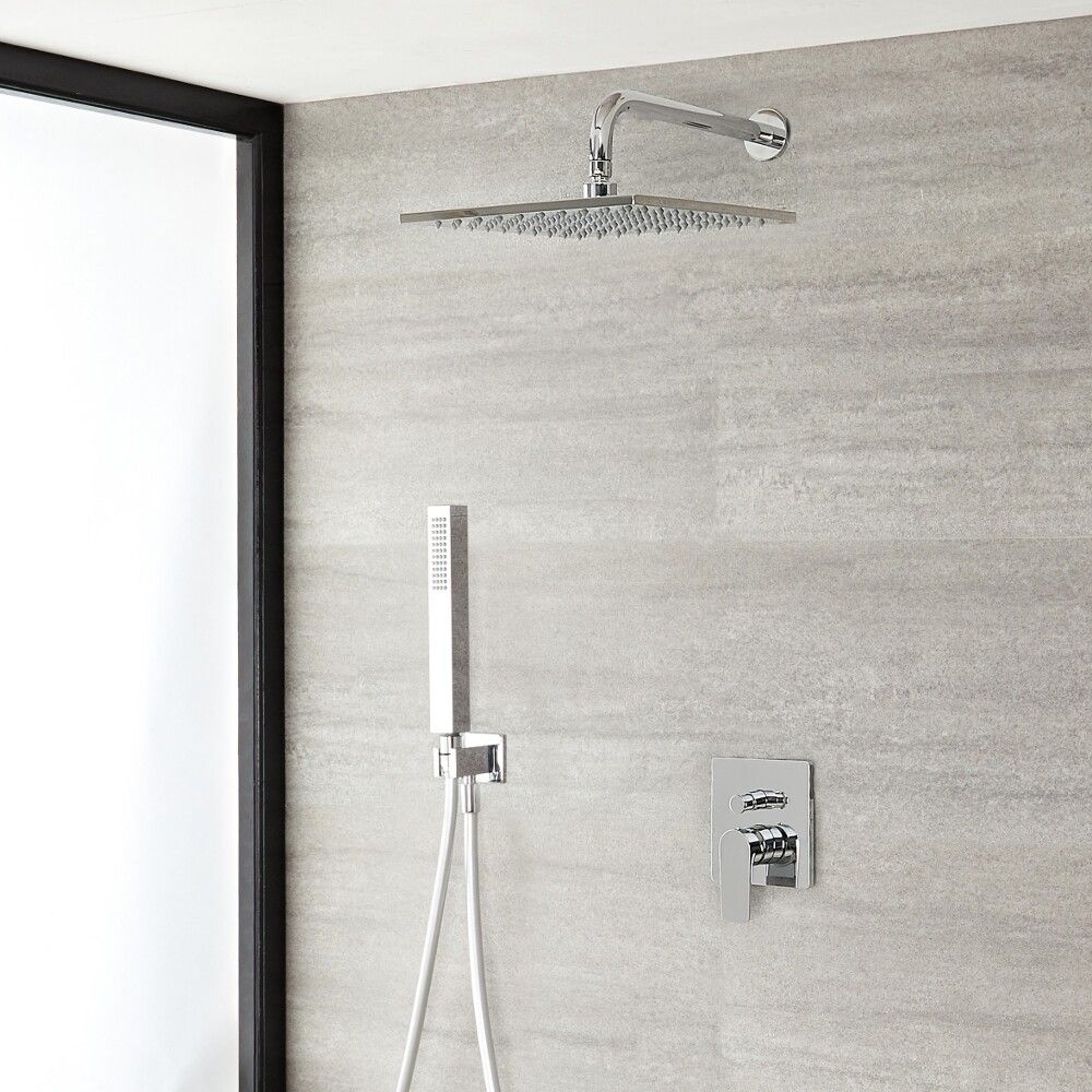Conjunto de Ducha con Mezclador de Ducha Manual de 2 Funciones con Desviador, Alcachofa Cuadrada de 300mm y Telefonillo Cromado - Harting