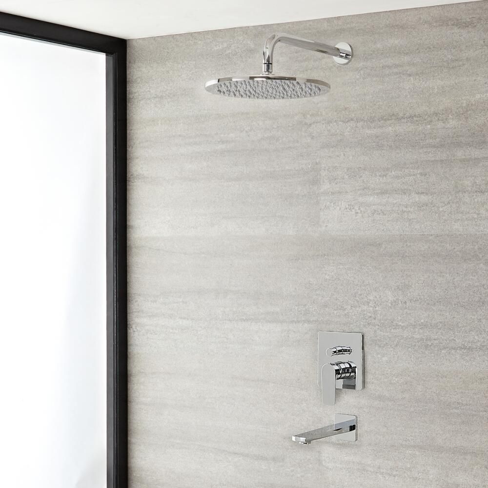 Conjunto de Ducha con Mezclador de Ducha Manual de 2 Funciones con Alcachofa Redonda de 300mm y Llenador de Bañera Cromado - Harting
