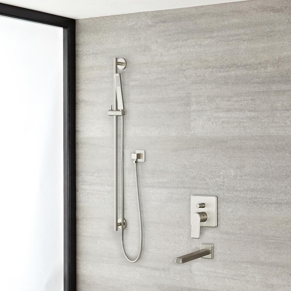 Conjunto de Ducha de 2 Funciones Completo con Mezclador de Ducha Manual de Color Níquel Cepillado, Kit con Barra de Ducha Deslizante y Caño - Harting