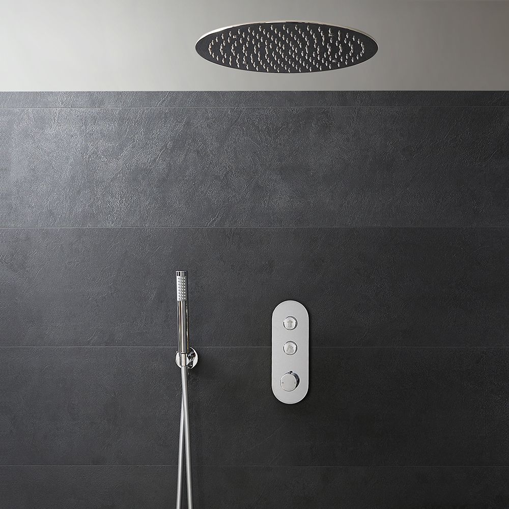 Conjunto de Ducha Termostática con Botones a Presión con Cabezal de Ducha de Receso (2 Salidas) - Cromado - Selección de Telefonillos - Idro