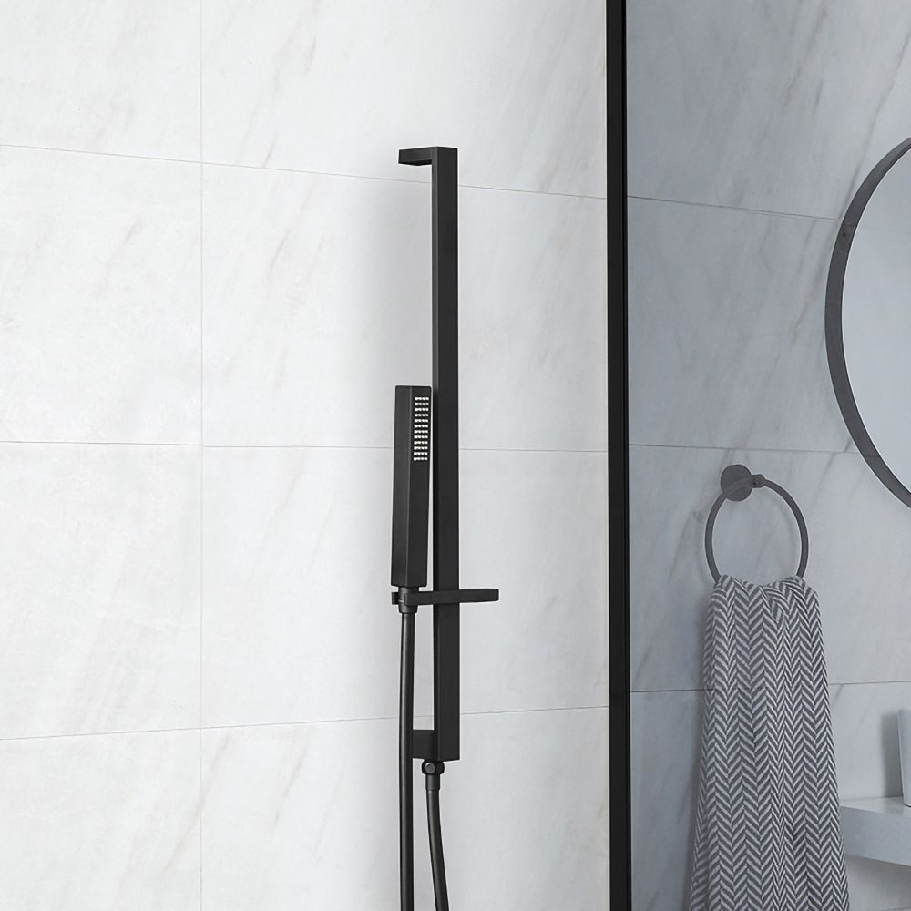 Kit de Ducha Moderno con Barra Deslizante, Telefonillo de Ducha y con Codo de Ducha Integrado - Negro - Preto