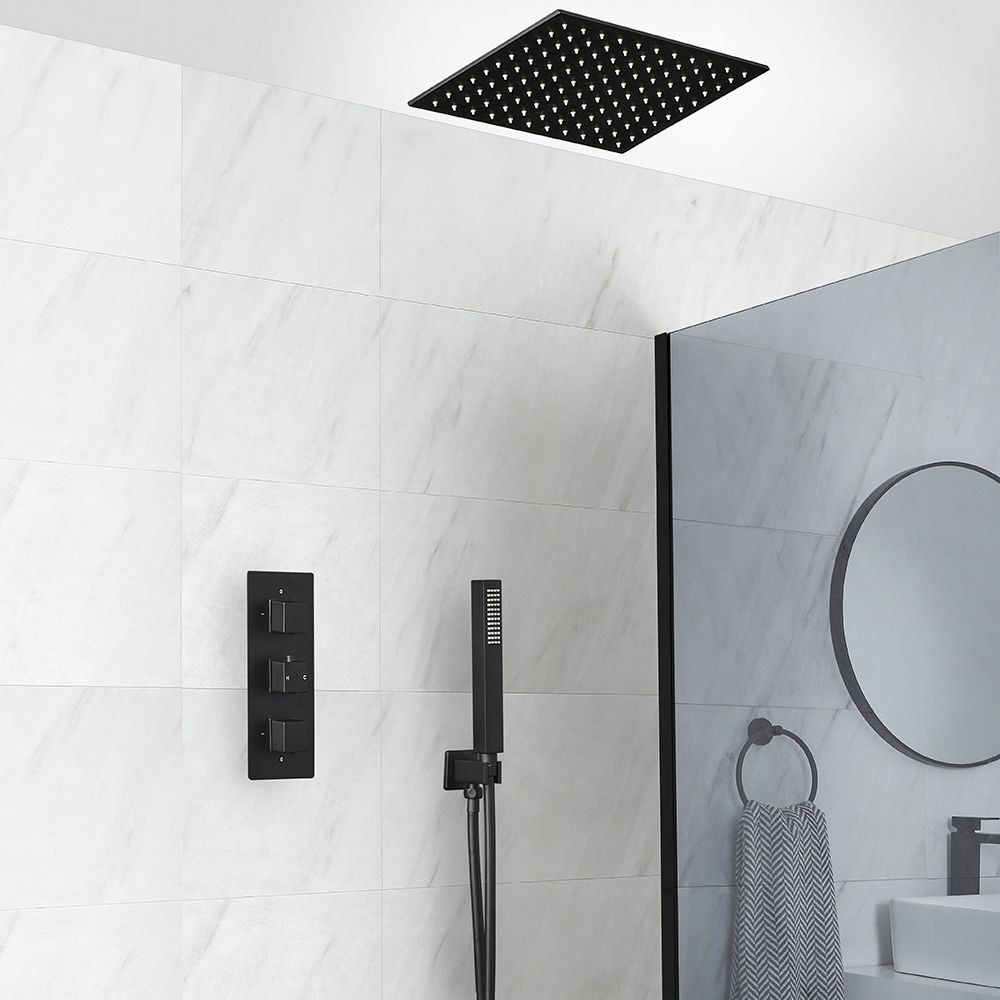 Conjunto de Ducha Termostático Negro con Alcachofa de Ducha Empotrable y Telefonillo de Ducha (2 Salidas) - Preto