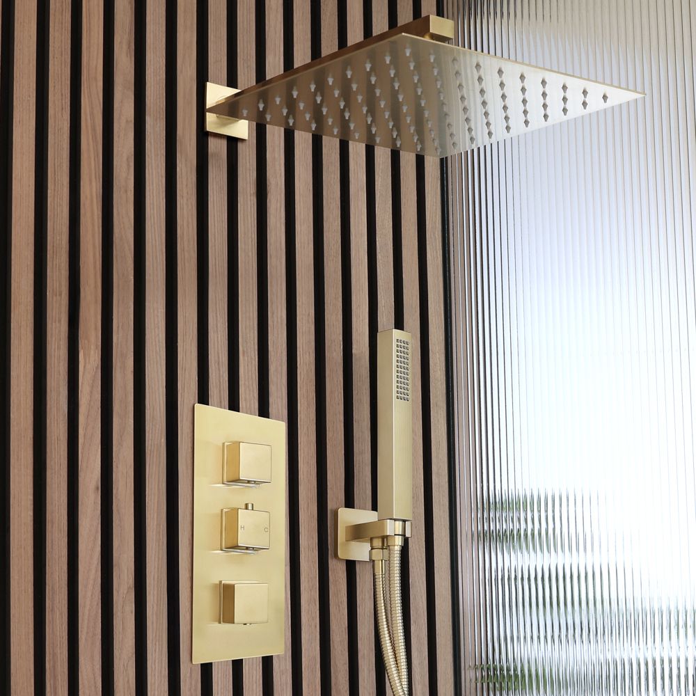 Ducha Termostática con Alcachofa de Ducha y Telefonillo de Ducha (2 Salidas) - Oro Satinado - Lyra