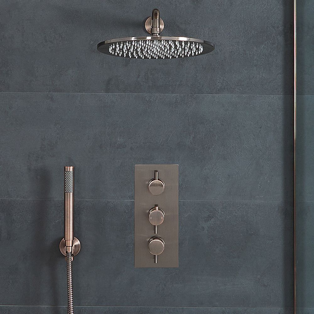 Ducha Termostática con Alcachofa de Ducha y Telefonillo - Bronce Cepillado - Amara