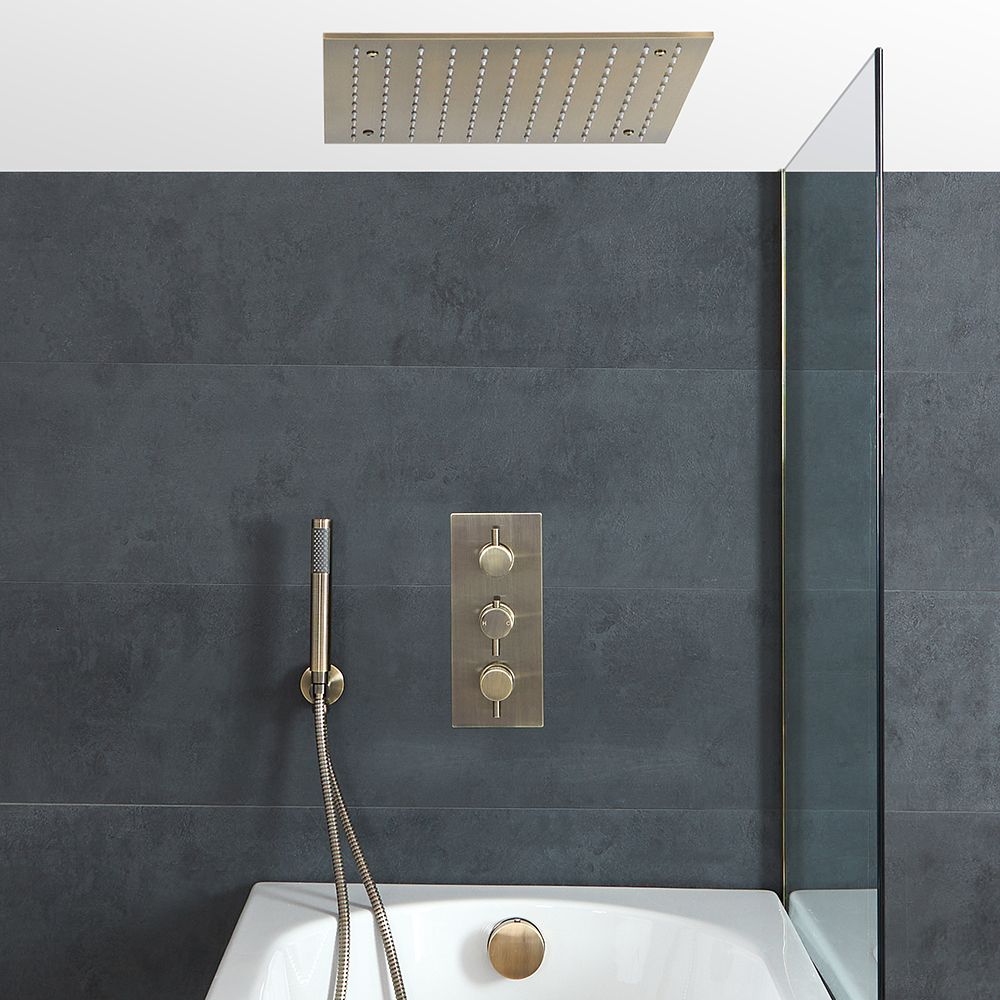 Ducha Termostática con Desviador, Alcachofa de Ducha Empotrable, Telefonillo y Llenador de Bañera para Erogador - Latón Cepillado - Clarus