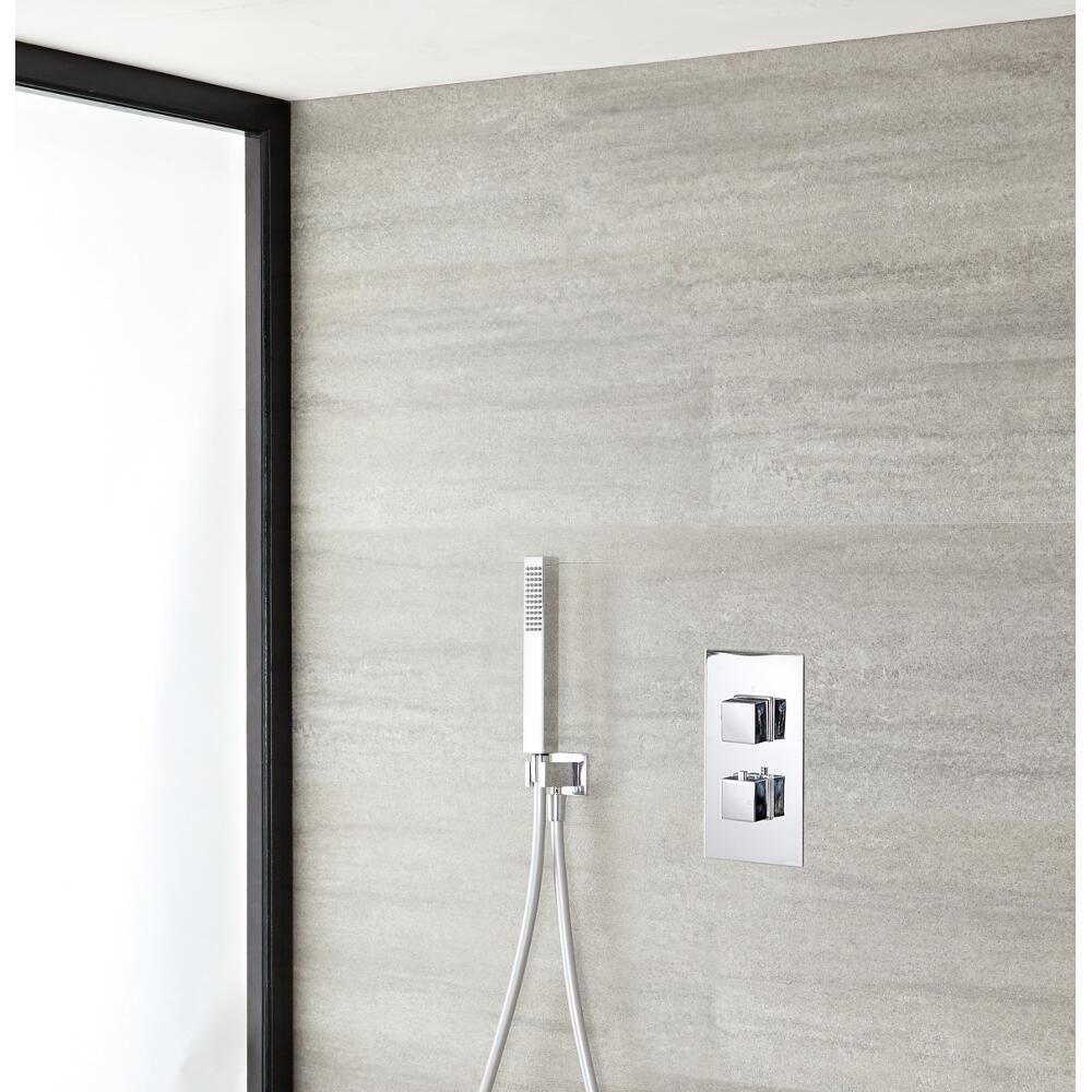 Conjunto de Ducha Termostático de 1 Función con Ducha de Mano y Flexo de Ducha Minimalista con Diseño Cuadrado - Kubix