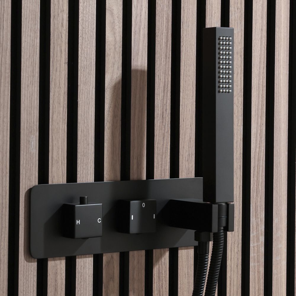 Mezclador de Ducha Termostática con Desviador y Telefonillo de Ducha - Negro - Preto