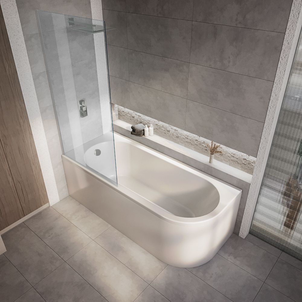 Bañera de Esquina Moderna con Sección Interna Oval Versión Derecha - 1700mm x 725mm - Disponible con Selección de Mampara y en Versión Izquierda / Derecha - Otterton