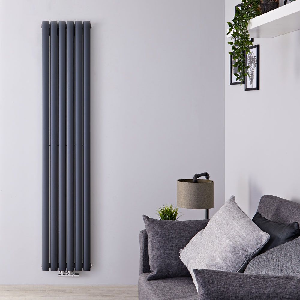 Radiador de Diseño Vertical con Conexión Central (Panel Doble) - 1780mm x 354 mm - Antracita - Revive Caldae