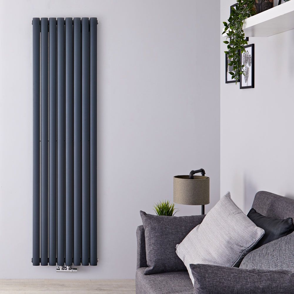 Radiador de Diseño Vertical con Conexión Central (Panel Doble) - 1780mm x 472 mm - Antracita - Revive Caldae