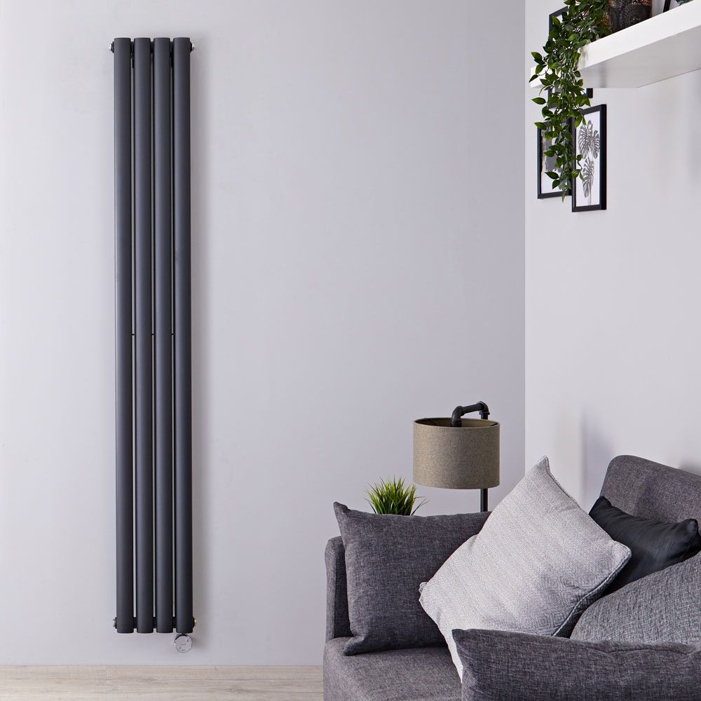  Radiador de Diseño Eléctrico Vertical Antracita - 1780mm x 236mm (Panel Doble) - con Termostato Wi-Fi - Revive Slim