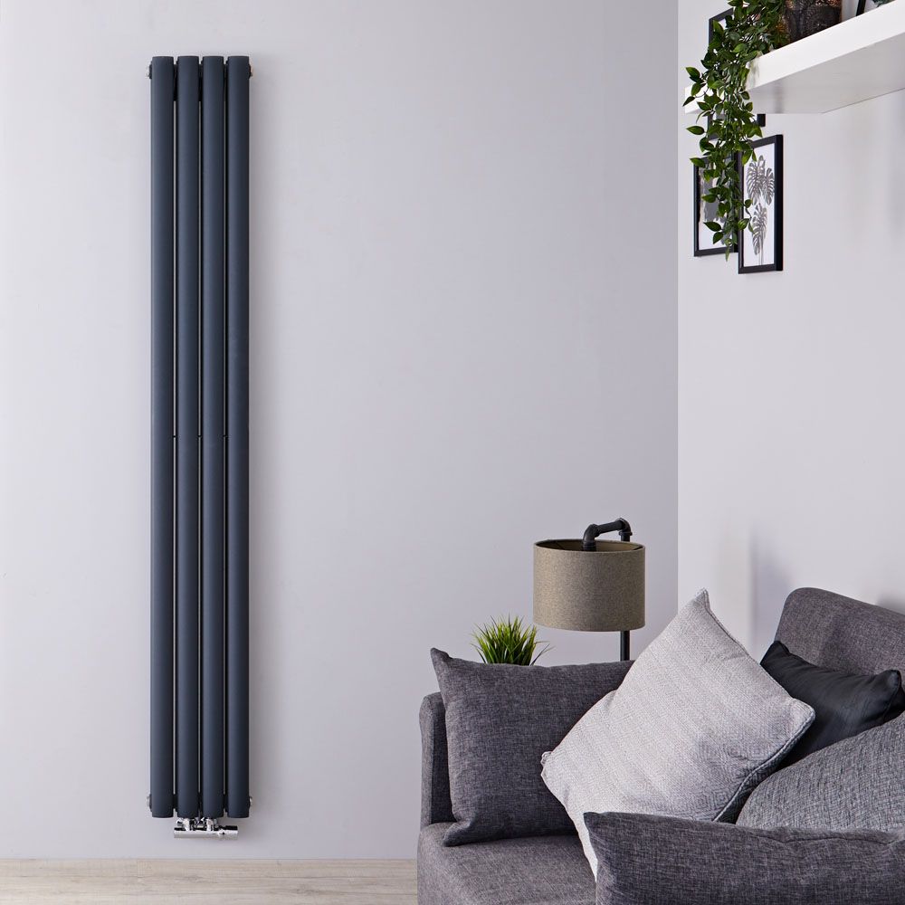 Radiador de Diseño Vertical con Conexión Central (Panel Doble) - 1780mm x 236 mm - Antracita - Revive Caldae