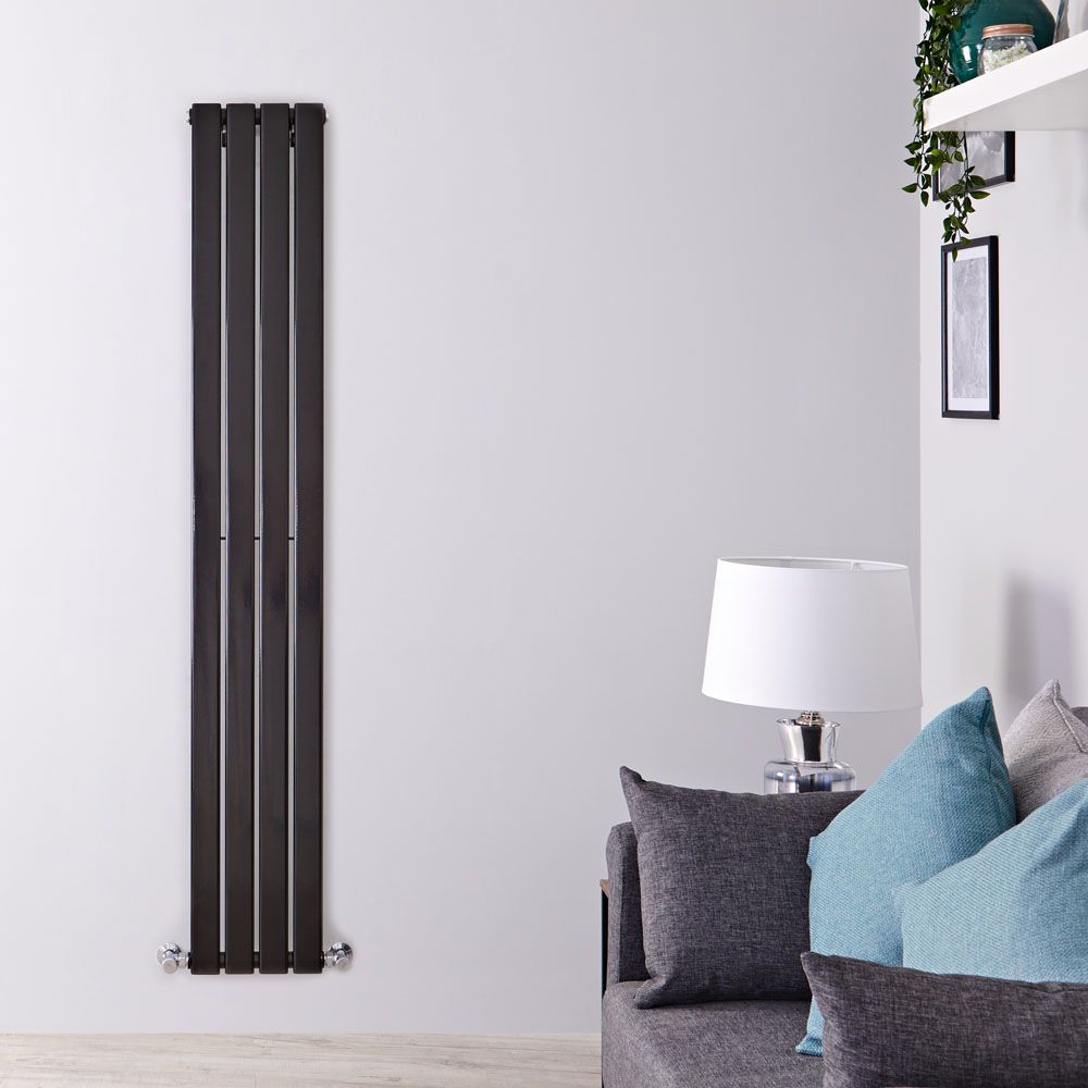 Radiador de Diseño Vertical con Panel Plano - Negro Lúcido - 1780mm x 280mm -  658 Vatios(Panel Único) - Delta