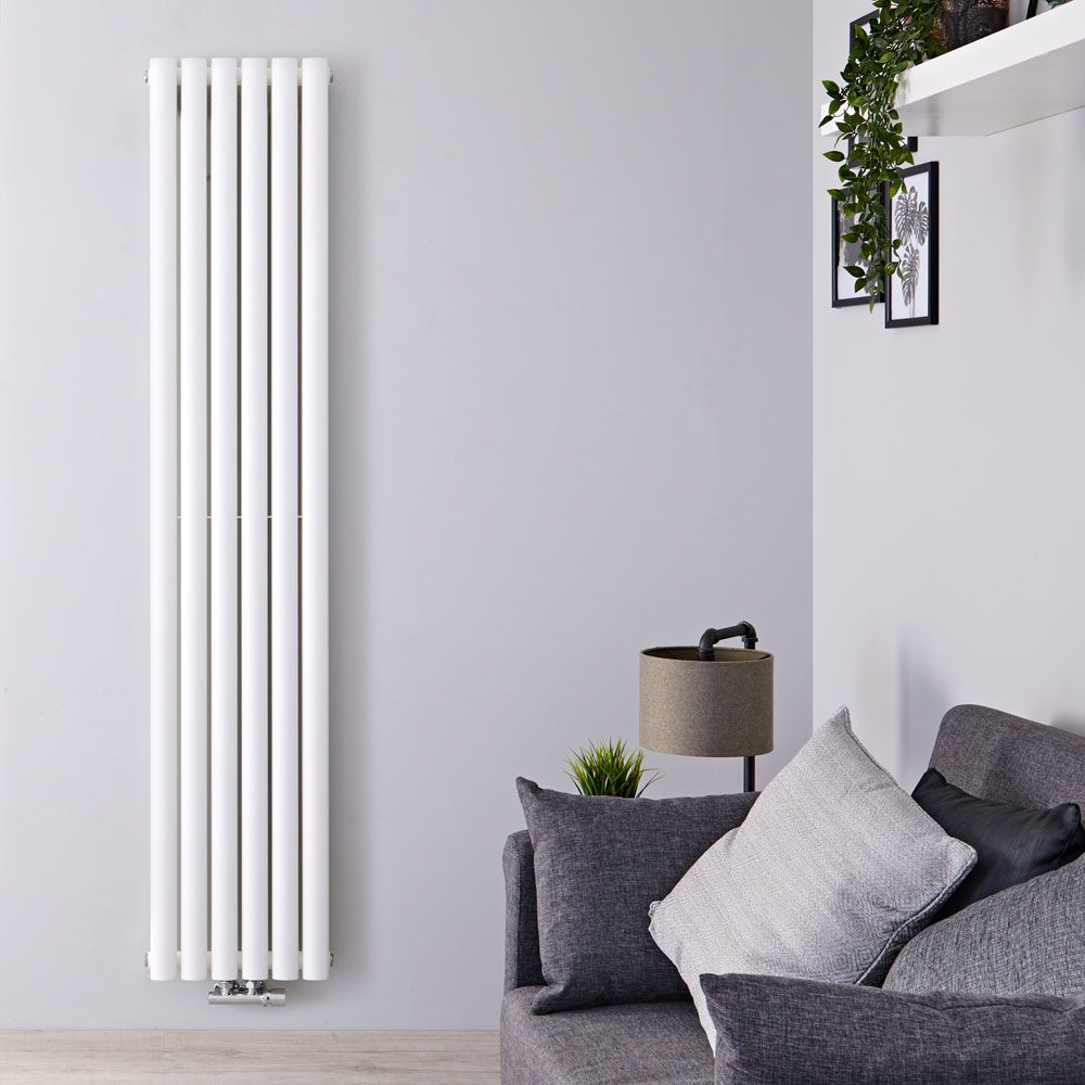Radiador de Diseño Vertical con Conexión Central (Panel Doble) - 1780mm x 354 mm - Blanco - Revive Caldae