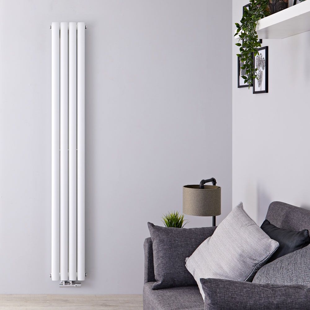 Radiador de Diseño Vertical con Conexión Central (Panel Doble) - 1780mm x 236 mm - Blanco - Revive Caldae