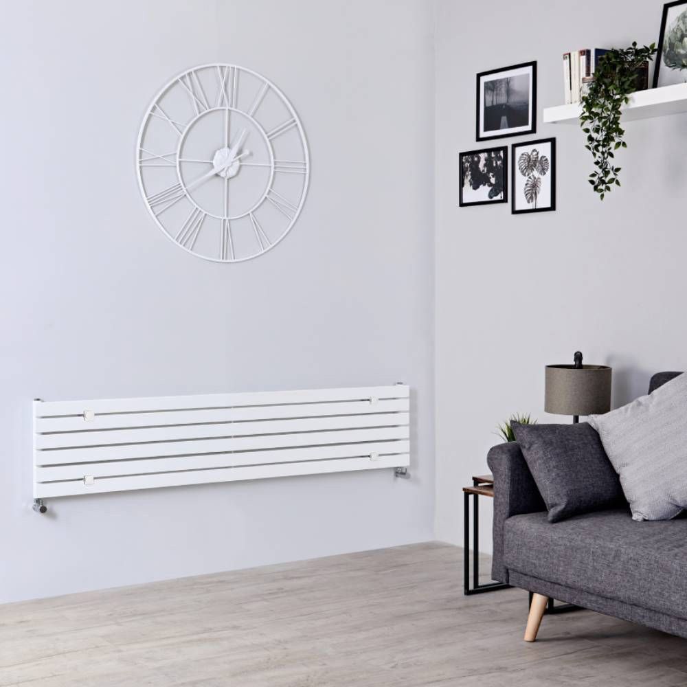 Radiador de Diseño Horizontal - con Panel Plano - Blanco - 354mm x 1780mm x 54mm - 820 Vatios - Sloane