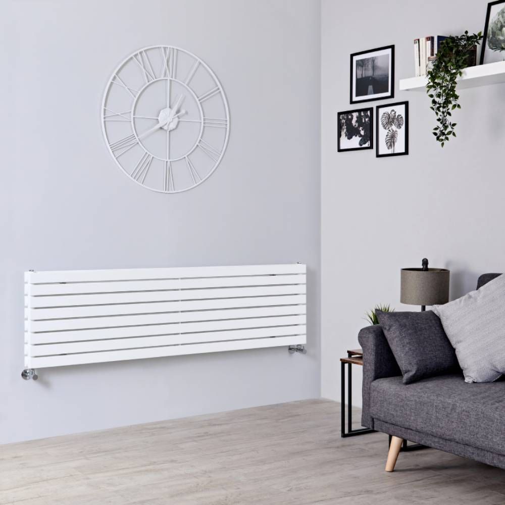 Radiador de Diseño Horizontal Doble - con Panel Plano - Blanco - 472mm x 1780mm x 71mm - 1841 Vatios - Sloane