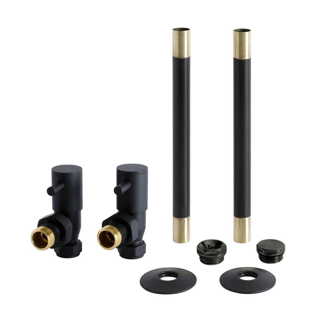 Conjunto con Llaves para Radiador Angulares Modernas y Kit con Conectores - Negro