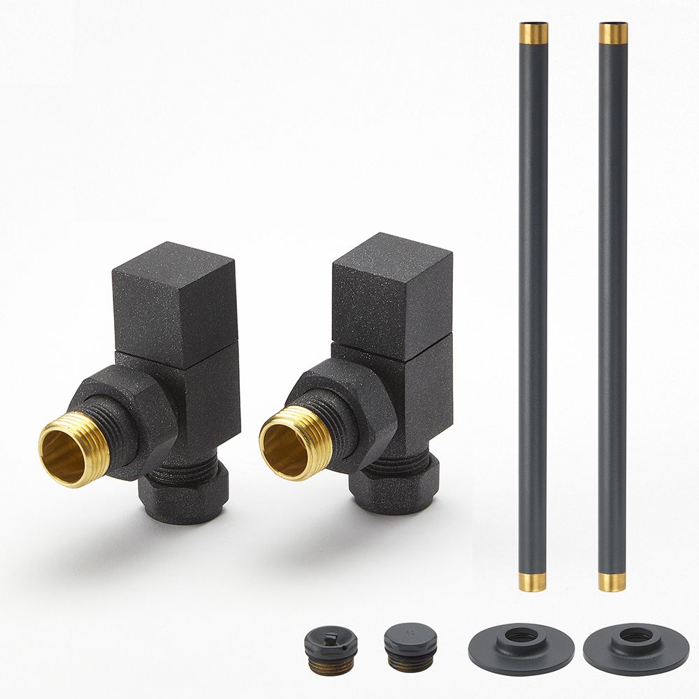 Conjunto con Llaves para Radiador Angulares Cuadradas Modernas y Kit con Conectores - Antracita