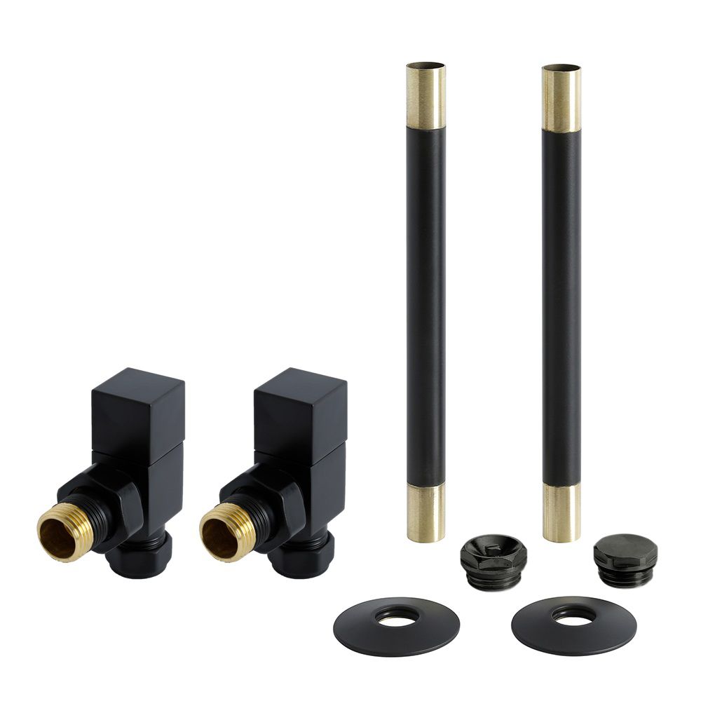 Conjunto con Llaves para Radiador Angulares Cuadradas Modernas y Kit con Conectores - Negro