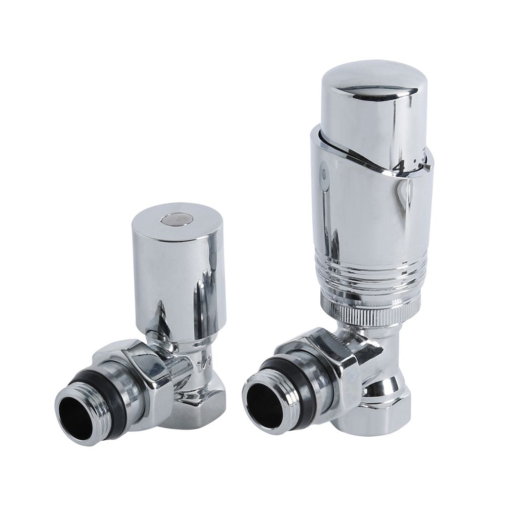 Par de Llaves para Radiador con Rosca Macho y Cabezal Termostático Cromado para Tubos de Cobre de 15mm