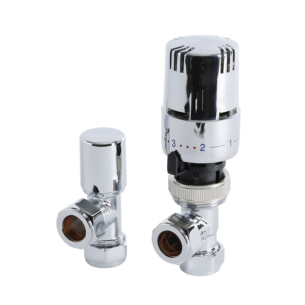 Llaves Angulares Termostáticas Cromadas  para Radiadores y Toalleros con Cabezal Termostático Cromado para Tubos de Cobre de 15mm