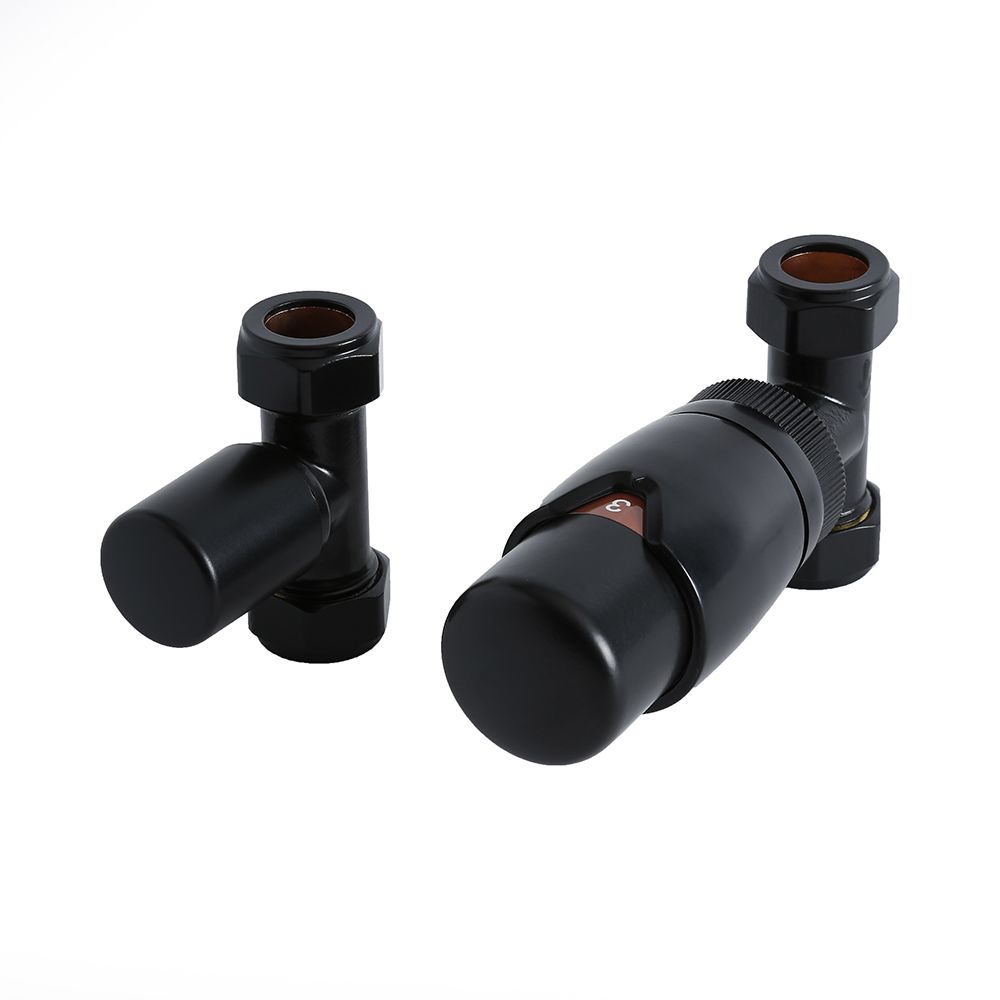Llave Termostática Recta y Detentor - Acabado Negro