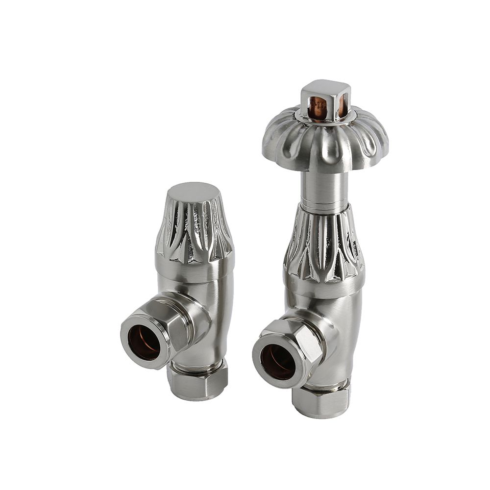 Par de Llaves Termostáticas Angulares en Estilo Antiguo para Radiador y Radiador Toallero con Tubos de Cobre de 15mm -  Disponibles en Distintos Acabados - Regent
