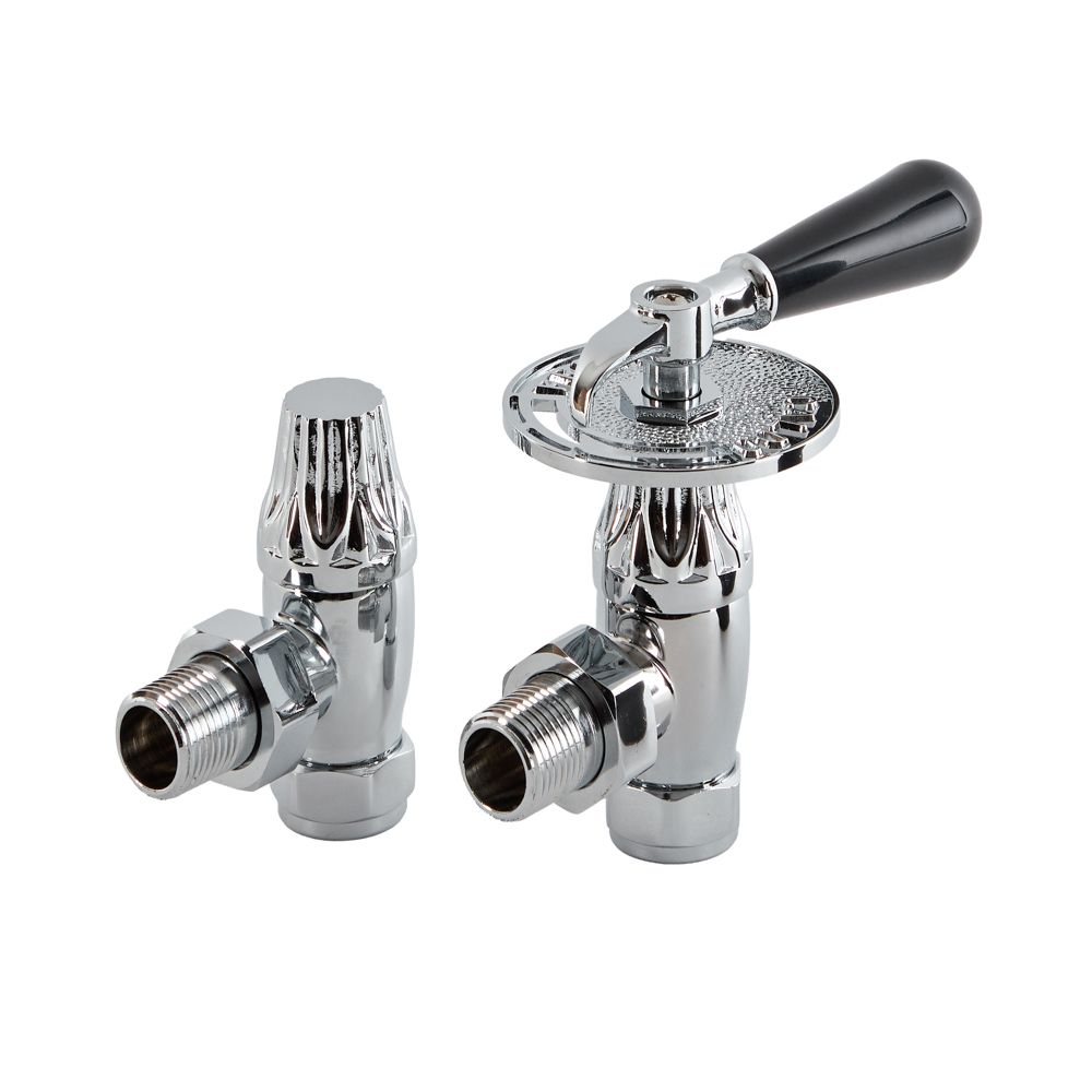 Par de Llaves Termostáticas Angulares en Estilo Antiguo para Radiador o Radiador Toallero para Tubos de Cobre de 15mm - Selección de Acabados