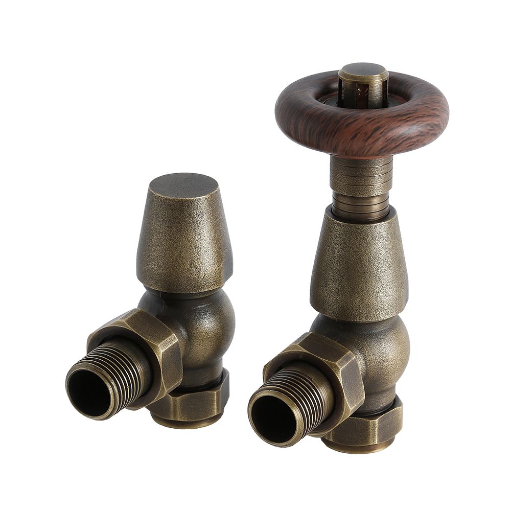 Par de Llaves Angulares Termostáticas para Radiadores y Toalleros con Acabado de Color Latón para Tubos de Cobre de 15mm - Regent