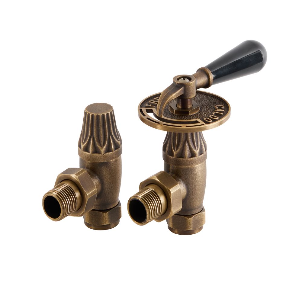 Par de Llaves Angulares Termostáticas Tradicionales para Radiador para Tubos de Cobre de 15mm - Latón