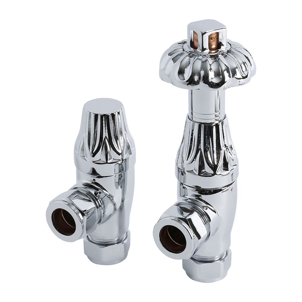 Par de Llaves Angular Termostáticas para Radiador o Toallero Cromadas en Estilo Antiguo Para Tubos de obre de 15mm - Regent