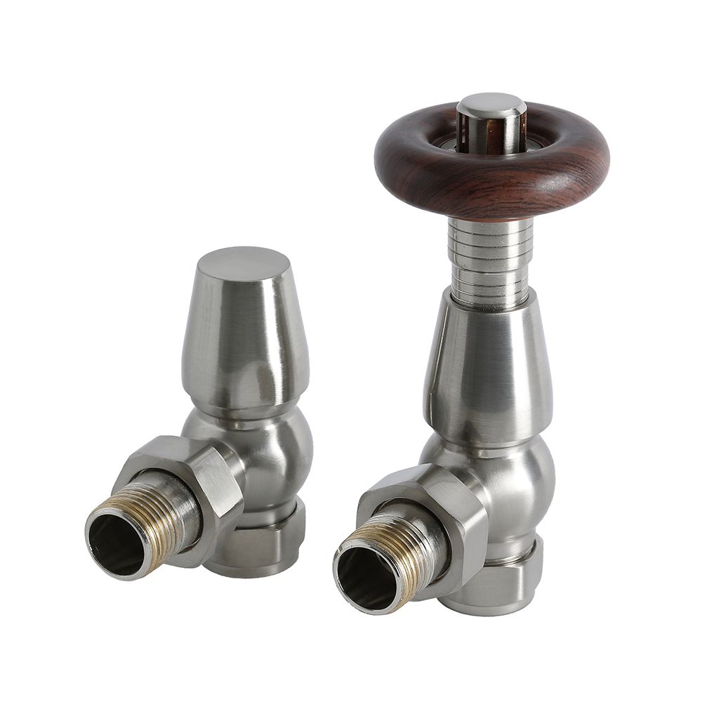 Par de Llaves para Radiador y Radiador Toallero Termostáticas Angulares  Tradicionales - 16mm -  Satinado