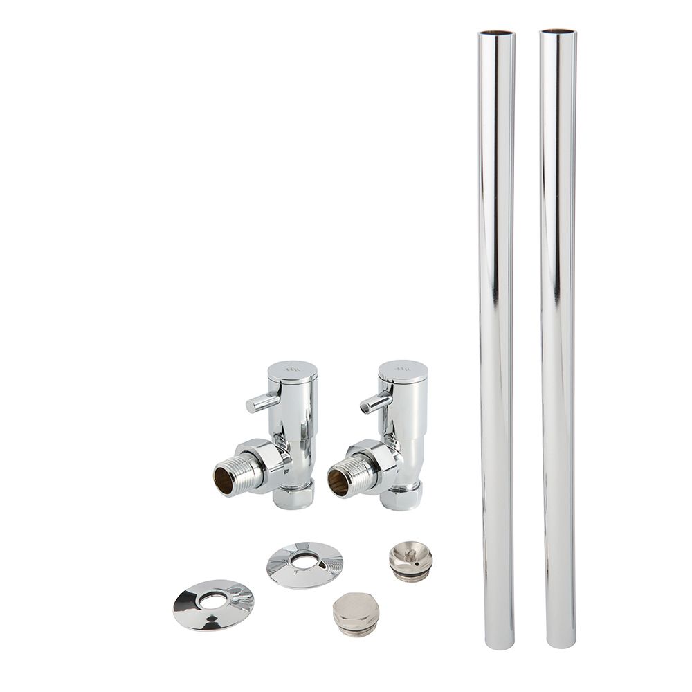 Kit para Radiadores con Llaves Angulares en Estilo Minimalista y Kit Cubre Tubos - Cromadas