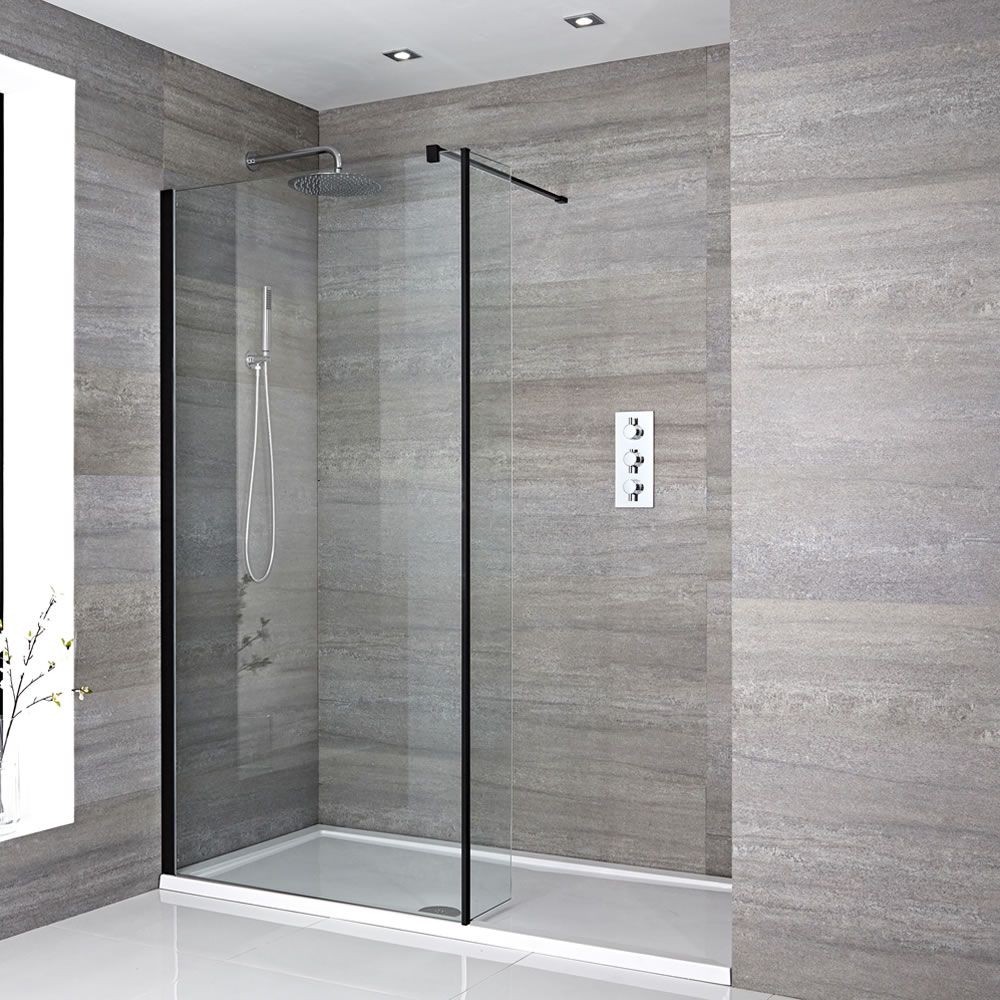 Mampara de Ducha de Obra para Recoveco Completa con Plato - Nox - Disponible con Elección de Panel Antisalpicaduras