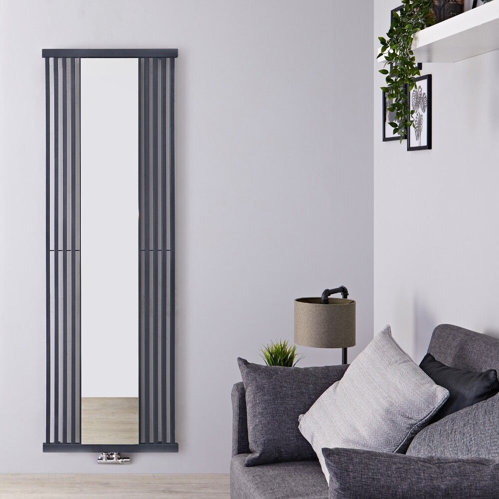 Radiador de Diseño Vertical Con Conexión Central - Con Espejo - Color Efecto Piedra - 1700mm x 640mm x 60mm - 1300 Vatios - Lublin
