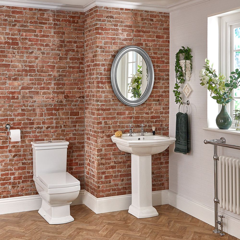 Conjunto de Baño Tradicional Completo con Inodoro Monobloque con Cisterna y Lavabo con Pedestal - Chester
