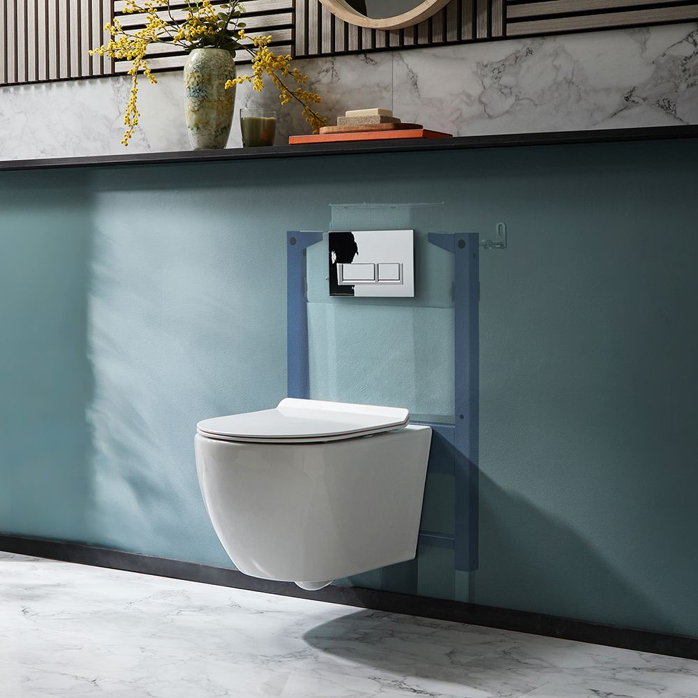  Inodoro Supendido Moderno Blanco Sin Brida con Estructura Mural Baja - Selección de Placas de Descarga - Otterton