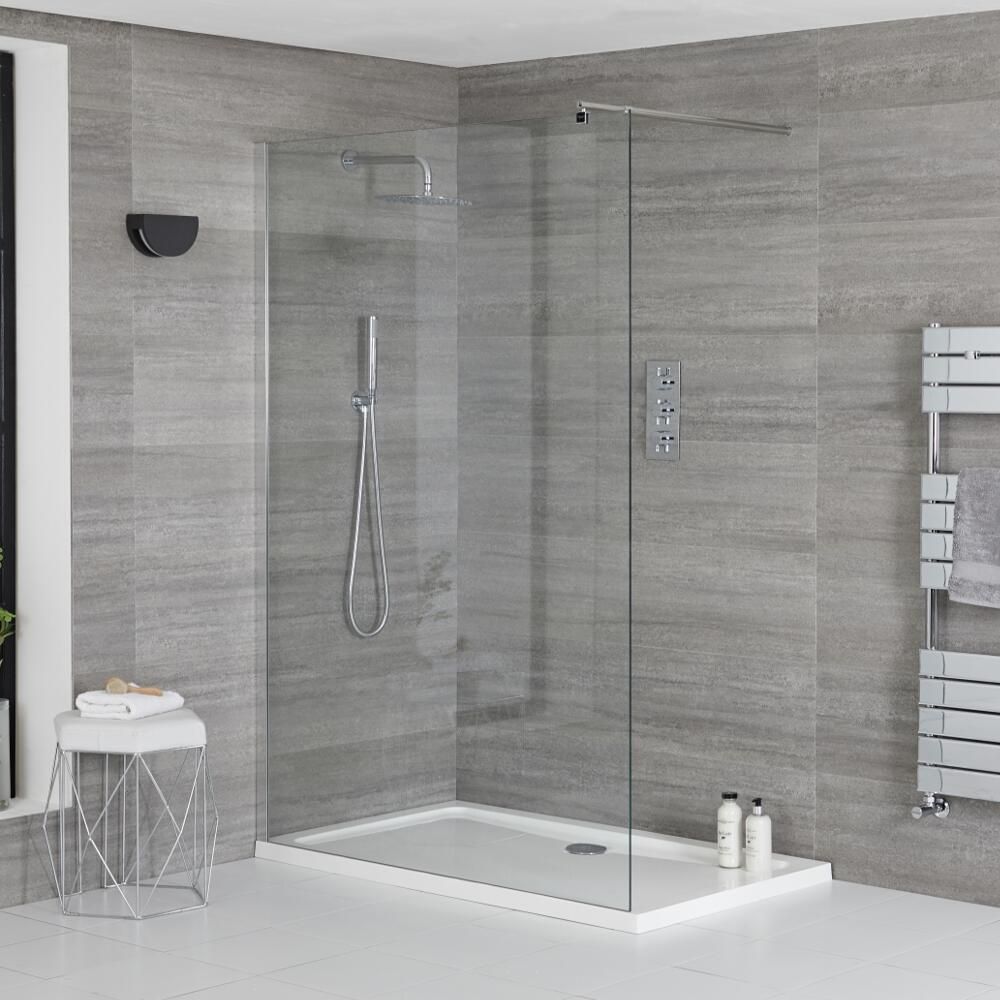 Mampara para Ducha de Obra Portland Completa con Plato de Ducha Blanco Plano y Perfilería Cromada - Disponible en Distintas Medidas