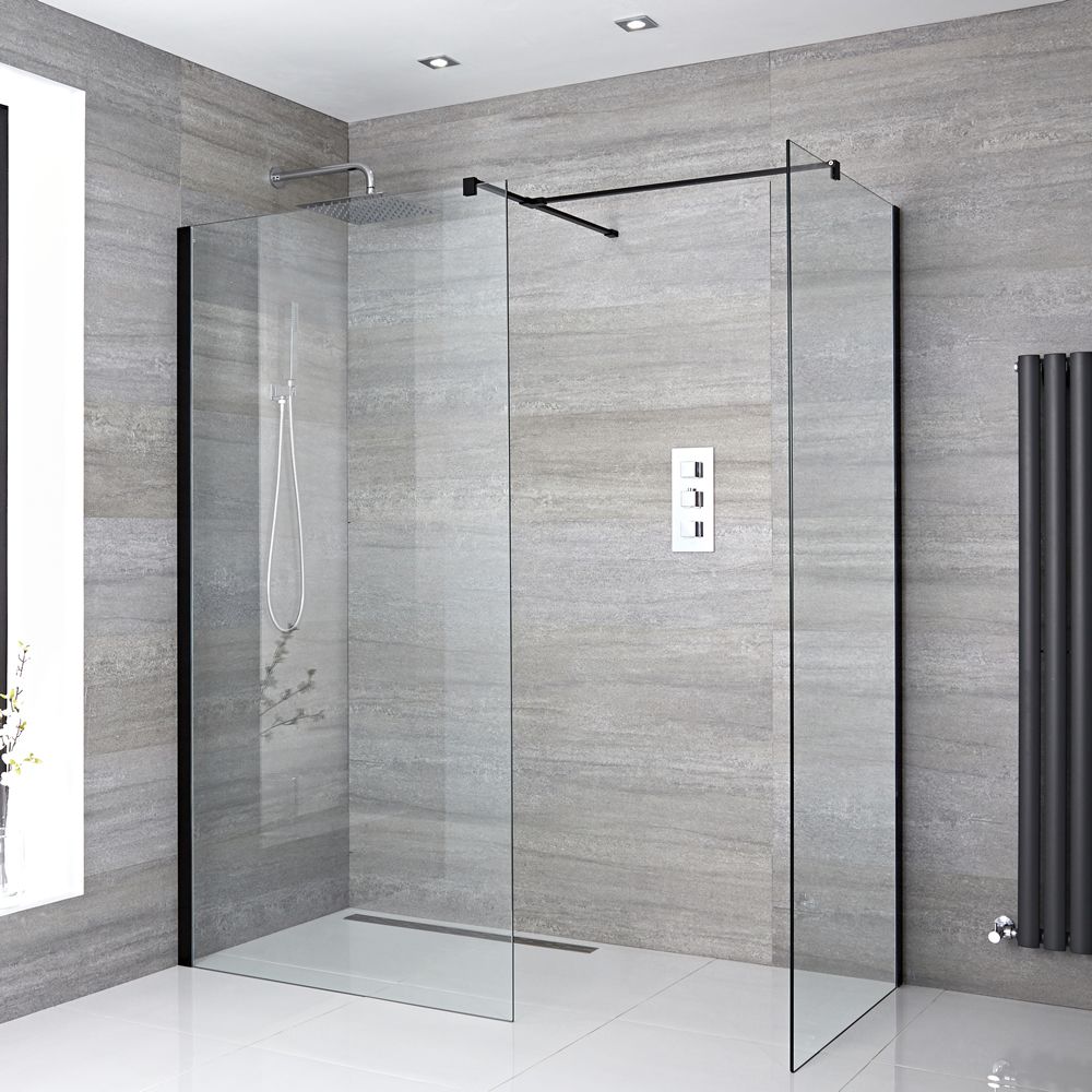 Conjunto de Ducha Walk-in Angular con Mampara de Obra de Esquina con Selección de Hojas de Vidrio y Sumideros - Nox
