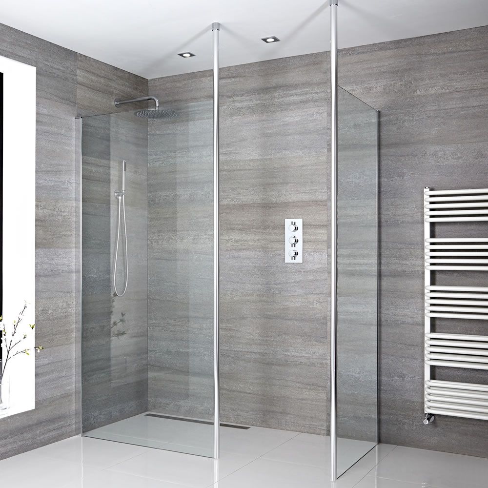 Conjunto de Ducha Walk-in Angular con Mampara de Obra de Esquina con Selección de Hojas de Vidrio y Sumideros - Sera