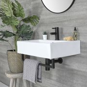Lavabo Moderno Rectangular Suspendido Sandford de Color Blanco con Barra Porta Toallas - Disponible en Distintas Medidas y con Distintos Acabados