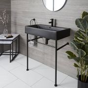 Lavabo Consola con Estructura Negra de 750mm con Lavabo Negro - Nox