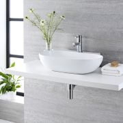 Lavabo Sobre Encimera Redondo de Ceramica 400x400mm con Grifo Mezclador Mural Covelly