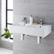 Lavabo Suspendido Rectangular Doble de Cerámica 820x420mm - Halwell