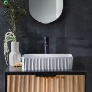 Lavabo Sobre Encimera Rectangular con Borde Acanalado Blanco - 500mm x 340mm (Sin Agujeros para la Grifería) - Florence